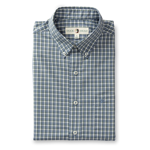 Harrell Plaid Performance Poplin Sport Shirt - Stone Blue