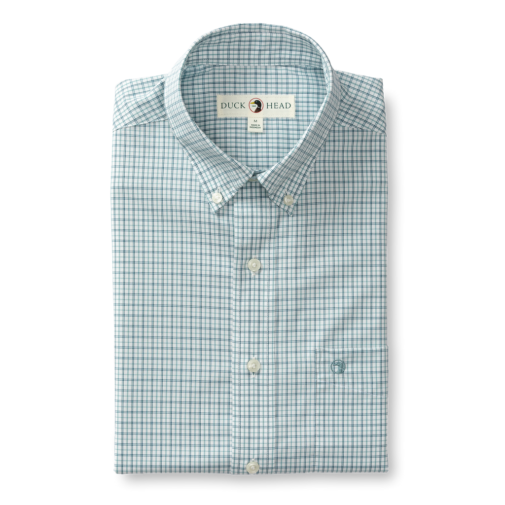 Langley Plaid Performance Poplin Sport Shirt - Flint Blue