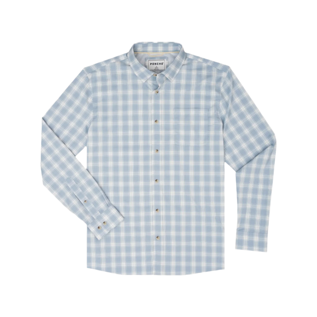 The Lido Key Ultra-Lite Long Sleeve - Washed Blue & Grey Plaid