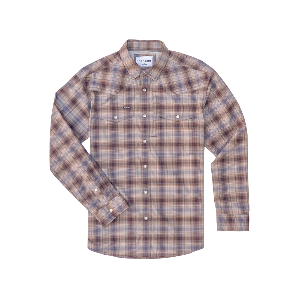 The Muleshoe Western Long Sleeve - Brown and Blue Plaid