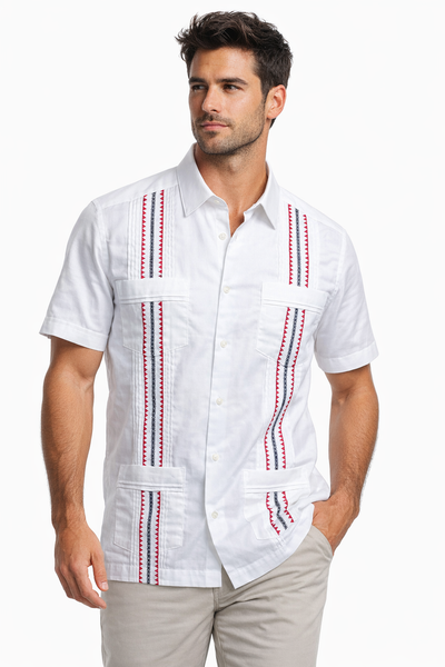 Old Glory Tailored Classic Guayabera - Red & Blue