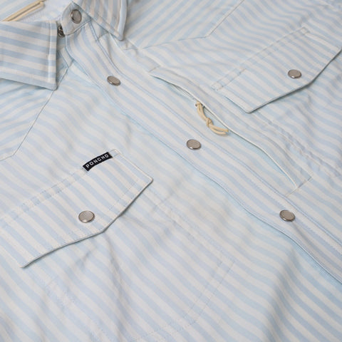 The Get in Line Western Short Sleeve - Baby Blue Vertical Stripe