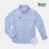Youth Ranch Hand Western Long Sleeve - Blue Microcheck