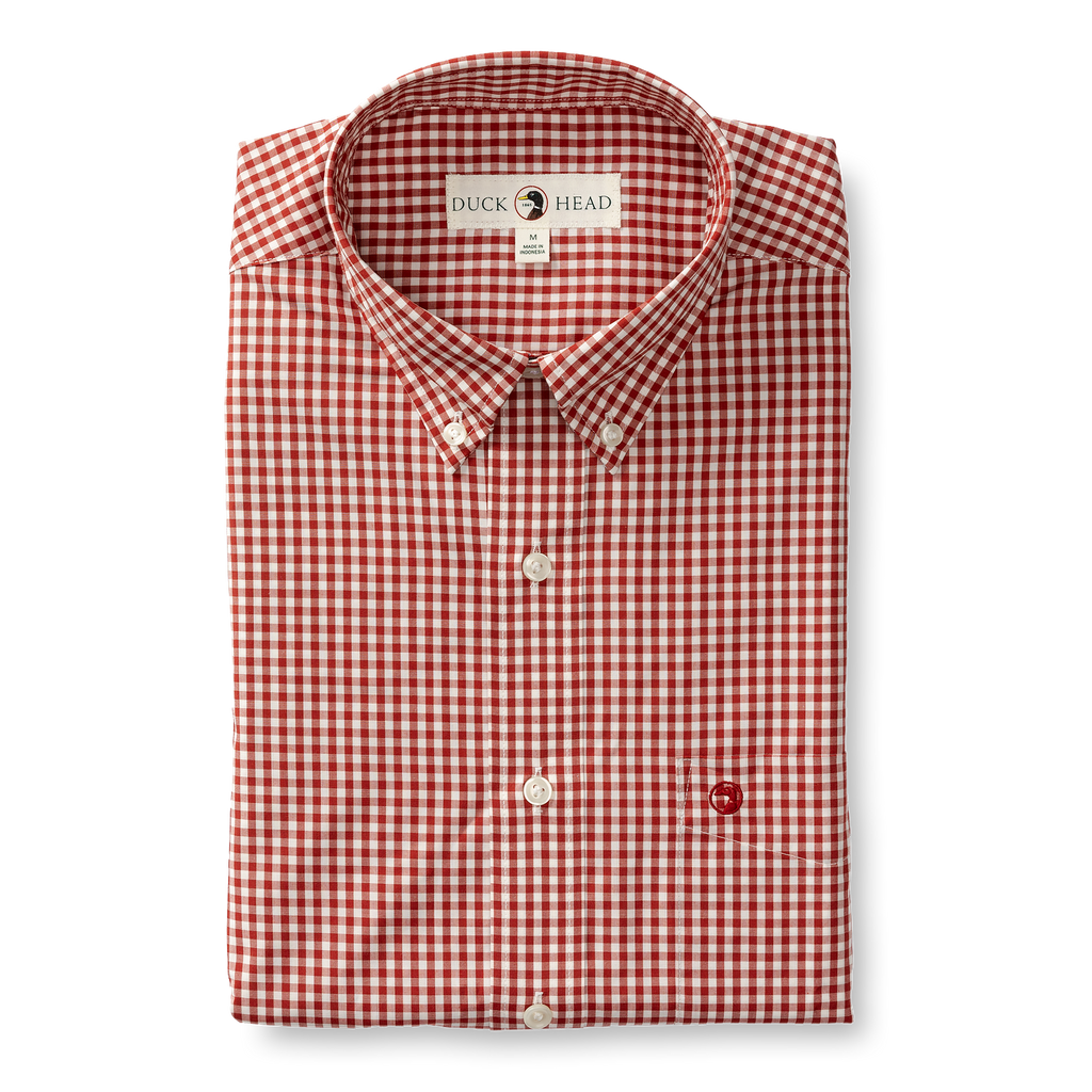 Walton Gingham Performance Poplin Sport Shirt - Red Ochre