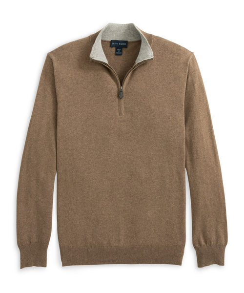 Cotton/Cashmere Blend 1/4 Zip Pullover - Taupe