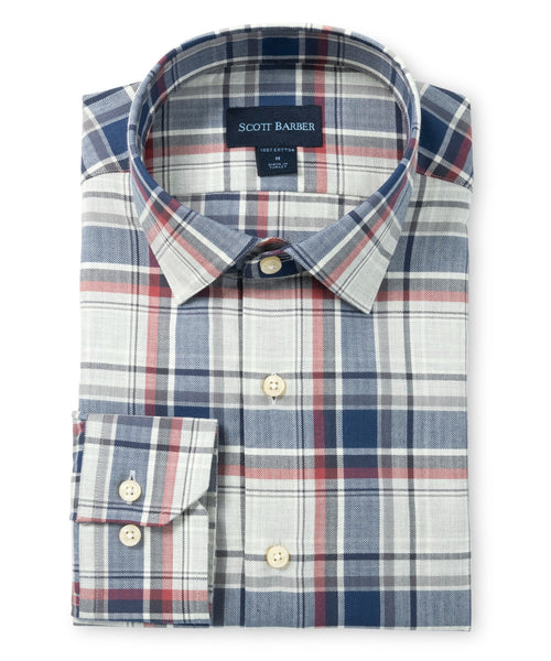 Melange Herringbone Country Plaid Shirt - Navy