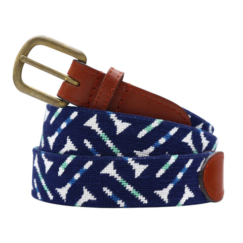 Golf Tee Pattern Needlepoint Belt - Dark Navy