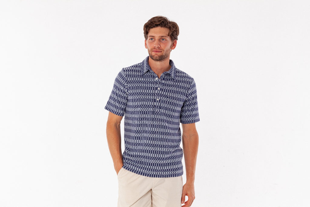 Terrycloth Players Shirt- Check Jacquard Blue