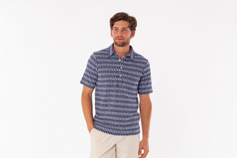 Terrycloth Players Shirt- Check Jacquard Blue