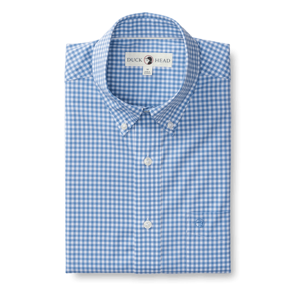 Walton Gingham Performance Poplin Sport Shirt - Lake Blue