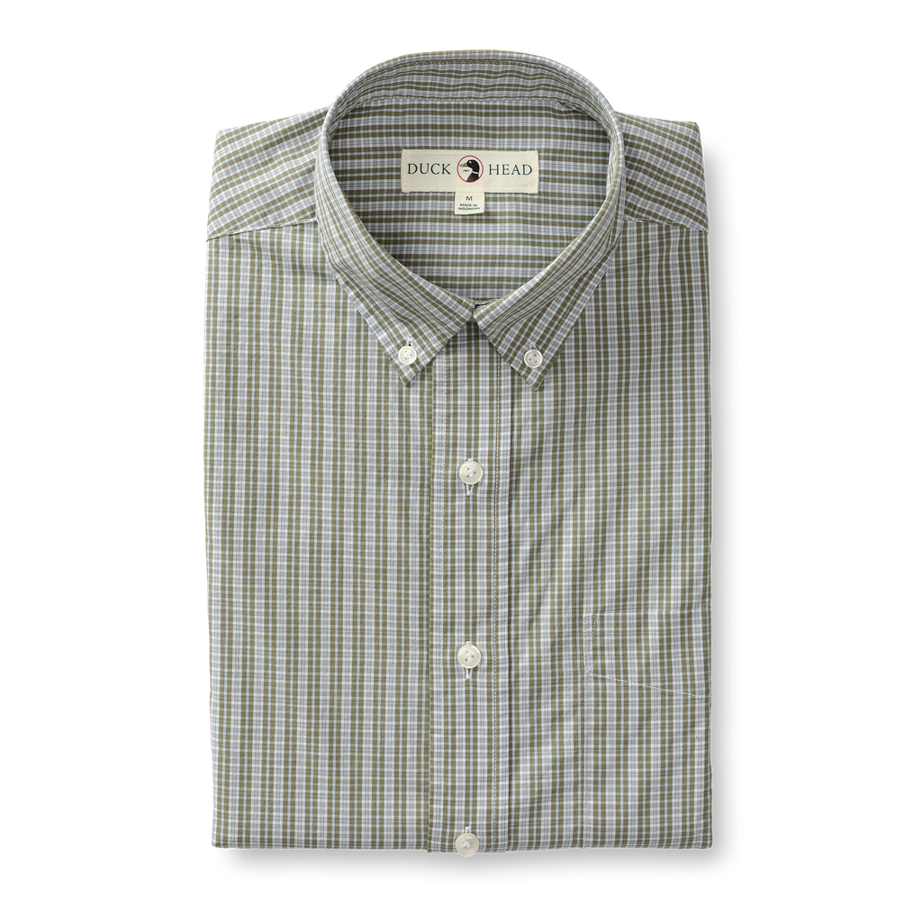 Stirling Plaid Cotton Poplin Sport Shirt - Deep Lichen Olive