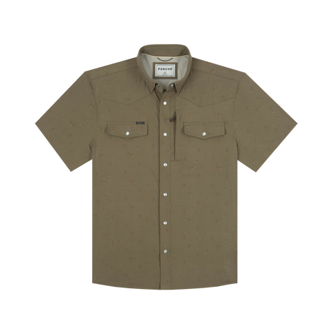 The Sonora Western Short Sleeve - Brown Sentinal Print