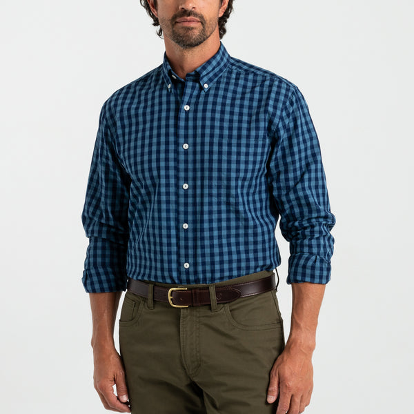 Felton Plaid Cotton Indigo Sport Shirt - Navy