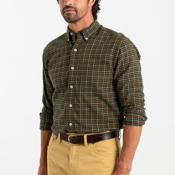 Clement Plaid Cotton Flannel Shirt - Dark Forest Green