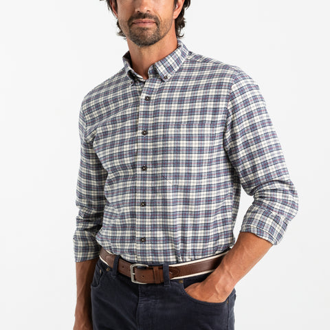 Werth Plaid Cotton Flannel Shirt - Stone Blue Heather