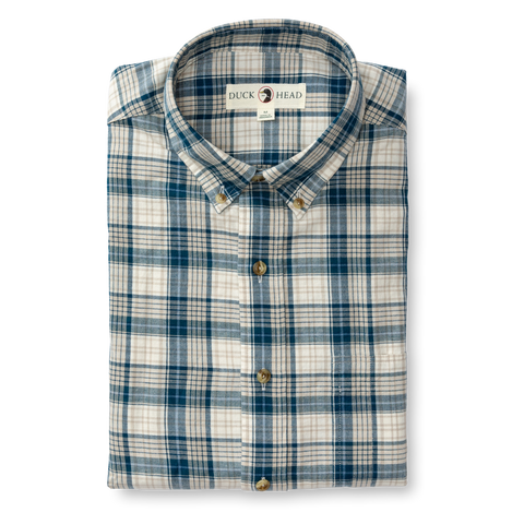 Holling Plaid Cotton/Wool Twill Shirt - Mirror Lake Blue