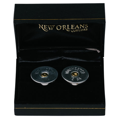 Nickel 12 Gauge Shotgun Shell Cufflinks