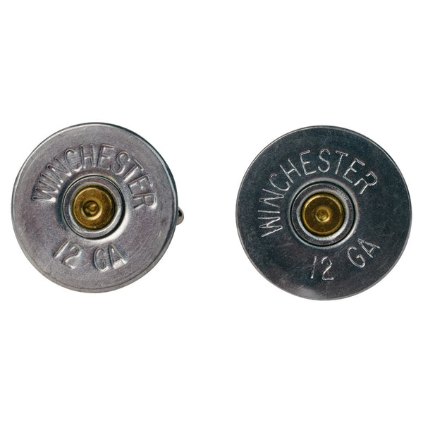 Nickel 12 Gauge Shotgun Shell Stud Set & Cufflinks