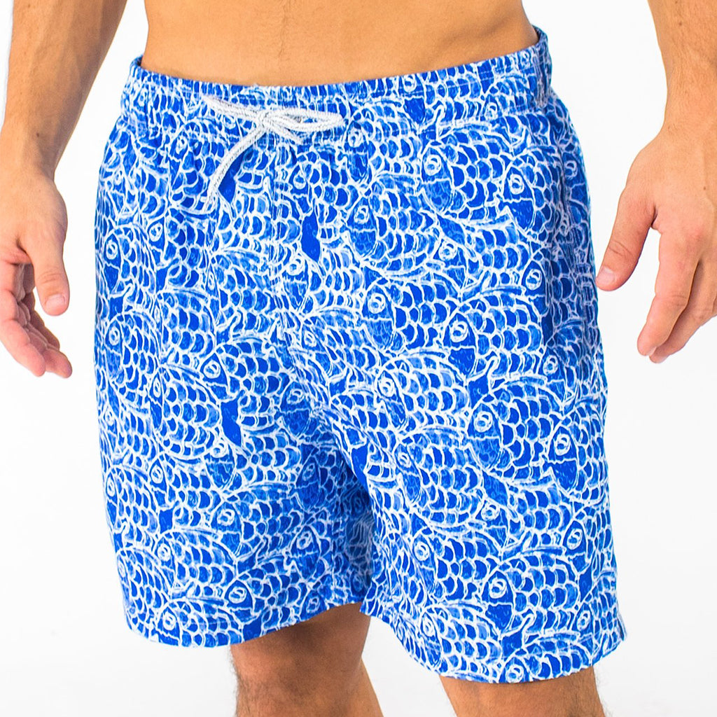 Abstract Fish Cyclist Swim Trunks - Navy