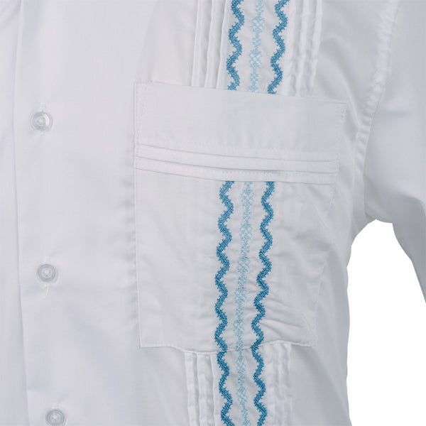 Mens Guayabera Shirt Cotton White with Blue, Mexican Shirts for Men 3