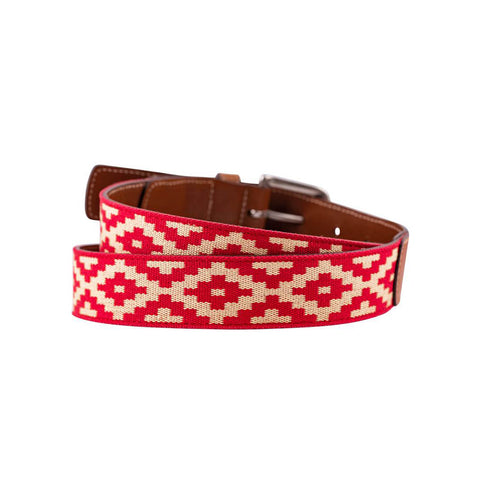 Mendoza Woven Belt - Red & Khaki