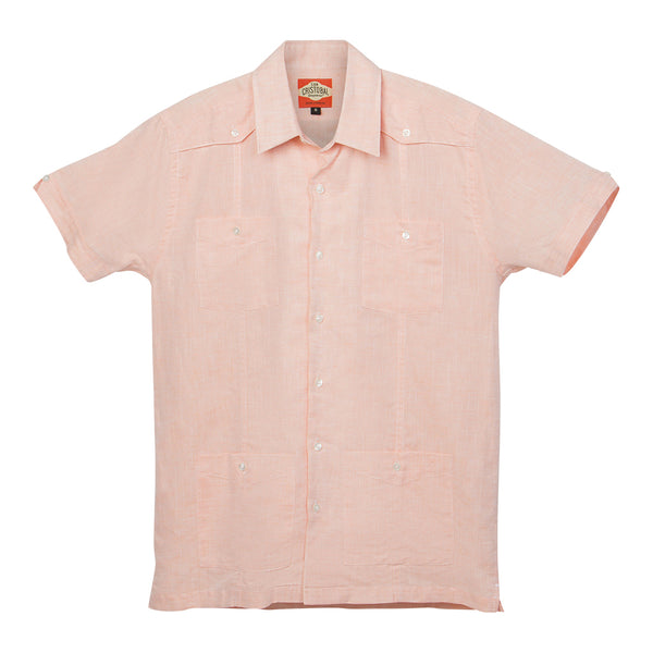 El Presidente Guayabera, Mexican Shirt for Men - Light Orange Linen 4