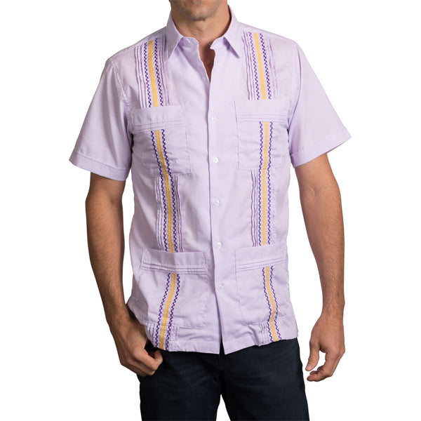 Guayabera Men's Shirt, LSU Hemingway Mini Check Purple, Mexican Shirts for Men 