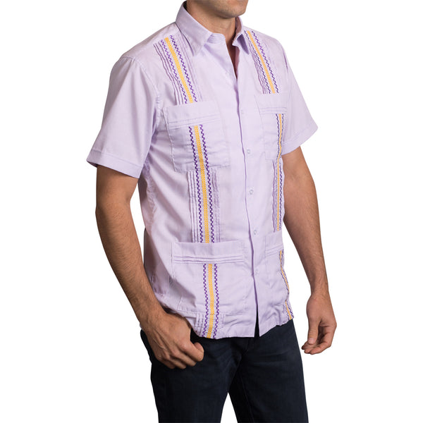 Guayabera Men's Shirt, LSU Hemingway Mini Check Purple, Mexican Shirts for Men 2
