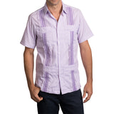 Guayabera Men's Shirt, TCU Hemingway Mini Check Purple, Mexican Shirts for Men 