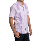 Guayabera Men's Shirt, TCU Hemingway Mini Check Purple, Mexican Shirts for Men 2