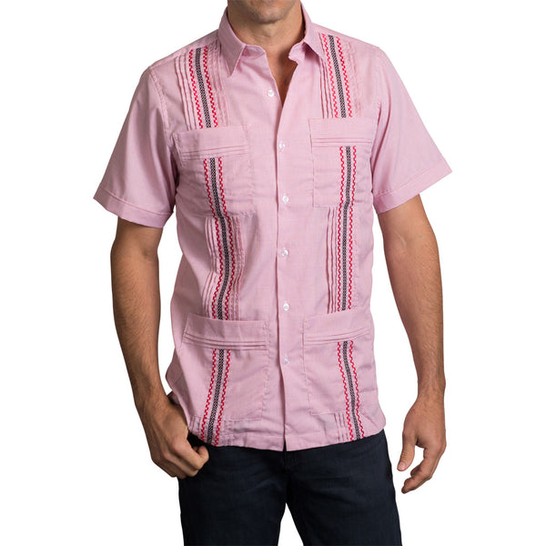 Guayabera Men's Shirt, Texas Tech Hemingway Mini Check Red, Mexican Shirts for Men 