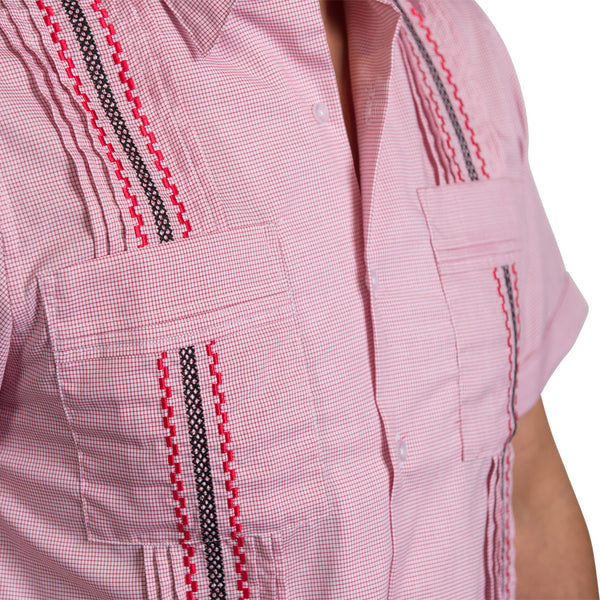 Guayabera Men's Shirt, Texas Tech Hemingway Mini Check Red, Mexican Shirts for Men 4