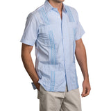 Guayabera Men's Shirt Monterey Hemingway Gingham Lagoon Blue, Mexican Shirts for men 2