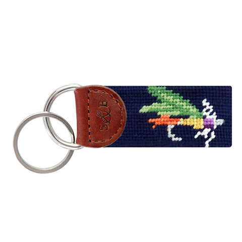 Fishing Fly Needlepoint Key Fob - Navy