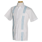 Mens Guayabera Shirt Cotton White with Blue, Mexican Shirts for Men