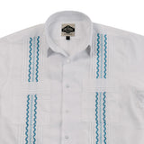 Mens Guayabera Shirt Cotton White with Blue Broadcloth Mexican Shirts for Men